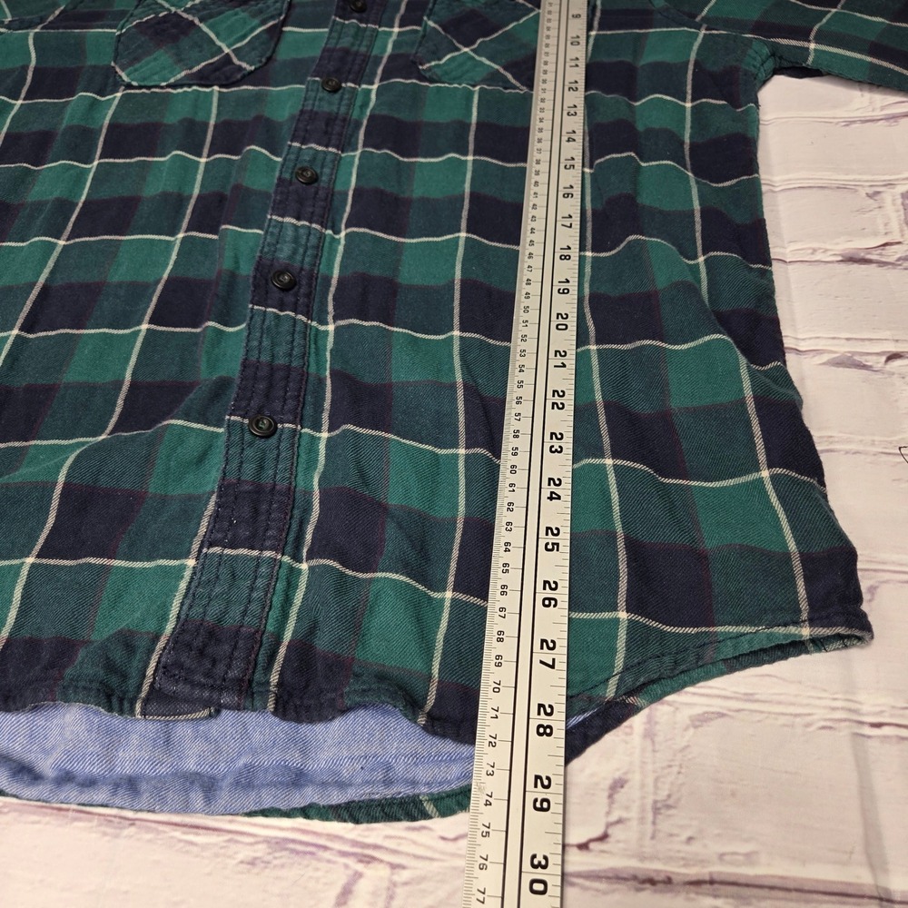 Y2K American Eagle Outfitters Mens Athletic Fit Flannel Shirt Green Navy Plaid L - Picture 10 of 10